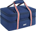 MIER Insulated Double Casserole Carrier Thermal Lunch Tote for Potluck Parties, Picnic, Beach, Fits 9 x 13 Inches Casserole Dish, Expandable by Mid Zipper, Navy
