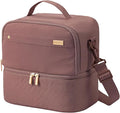 NISHEL Lunch Bag for Women, Insulated Two Separate Compartments Meal Box with Adjustable Shoulder Strap, Leakproof Cooler Case for Work, Rosewood-Pink
