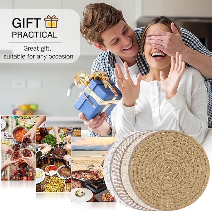 ME.FAN 7 Inch Trivets/Potholders 4 Set Cotton Thread Weave Trivets for Pots and Pans - Large Coasters/Hot Pads to Protect Desktop & Countertop - Mix 2