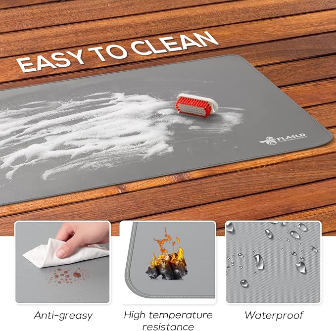FLASLD Multi-Purpose Fireproof 24 X 42 inches Floor Mat for Indoor or Outdoor Use, Grill Pad for Fireplace, Kitchen Stove, CookTop and Hearth, Premium Deck and Patio Grill Mat, Silver Gray