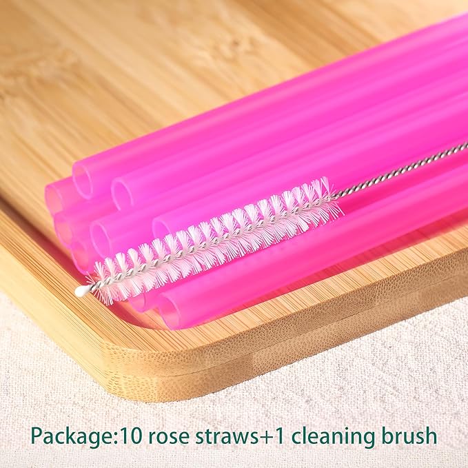 Dakoufish Replacement Straw for Stanley|Owala|Simple Modern 40oz 30oz Tumbler,10 Pack 12 Inch Rose Reusable Straws With Cleaning Brush for Stanley Cup Accessorie,BPA Free,Dishwasher Safe