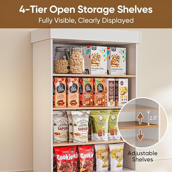 70.8" Tall Farmhouse Kitchen Pantry Cabinet, Modular Storage Cabinet with 6-Tier Adjustable Shelves, White, Wooden Hutch for Living Room, Kitchen, Set of 4