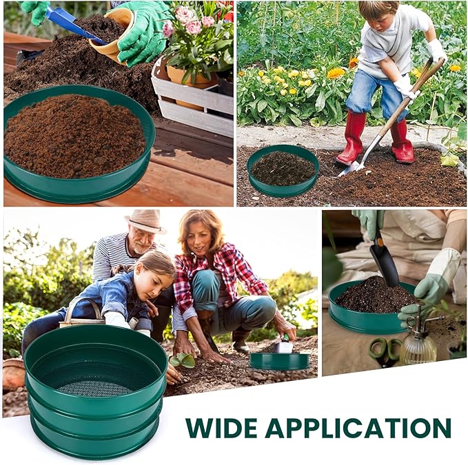 Soil Sifter, 3PCS Soil Sifter Set for Gardening, Stainless Steel Sifter（1/2", 1/4", and 1/8"）