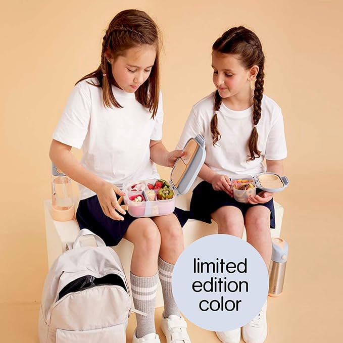 b.box Mini Lunch Box, Bento Box for Kids, Snack Container with 2 Leak Proof Compartments, Reusable Snack Containers with Lids, Kids Lunch Boxes Ages 3+, BPA Free, 4 1/4 Cup Capacity (Feelin' Peachy)
