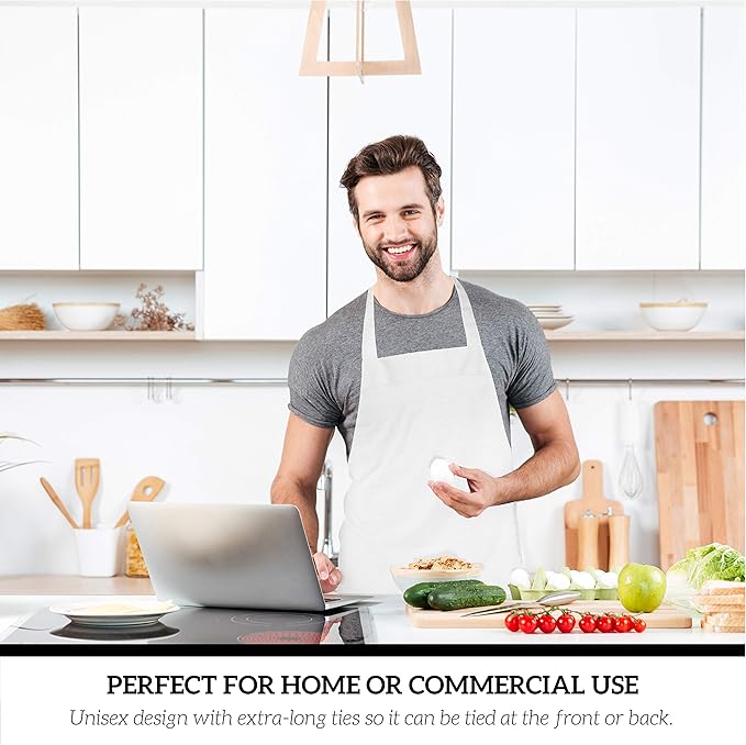 GREEN LIFESTYLE 120 Pack Professional Chef Apron – Grilling Aprons for Men, Waterproof Cooking Apron for BBQ, Work or Restaurant Use, Kitchen Aprons for Women – White, No Pockets