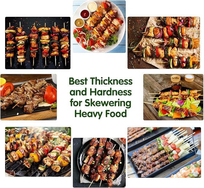 Minisland Premium 12 Inch Bamboo Wooden Skewers for Kabobs 4mm Thick Round BBQ Heavy Food Sticks 100 Counts -MSL167