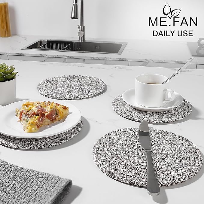ME.FAN 7 Inch Trivets/Potholders 4 Set Cotton Thread Weave Trivets for Pots and Pans - Large Coasters/Hot Pads to Protect Desktop & Countertop - Mix Deep Coffee