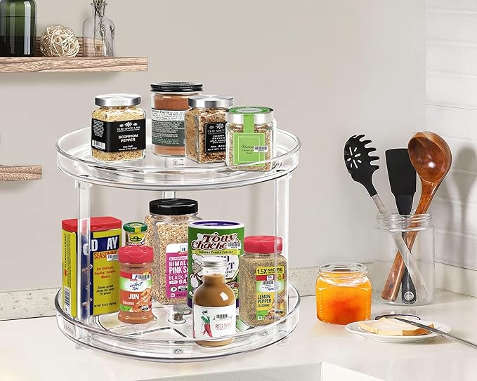 2 Tier Lazy Susan, 10.6 Inch Clear Makeup & Skincare Organizer, Bathroom Countertop Perfume Organizer