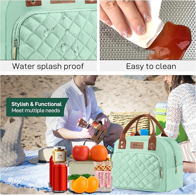 HOMESPON Lunch Bag for Woman Man Adults with Front Pocket Insulated Lunch Tote Lunch Box Container for Work Picnic or Travel(Green)