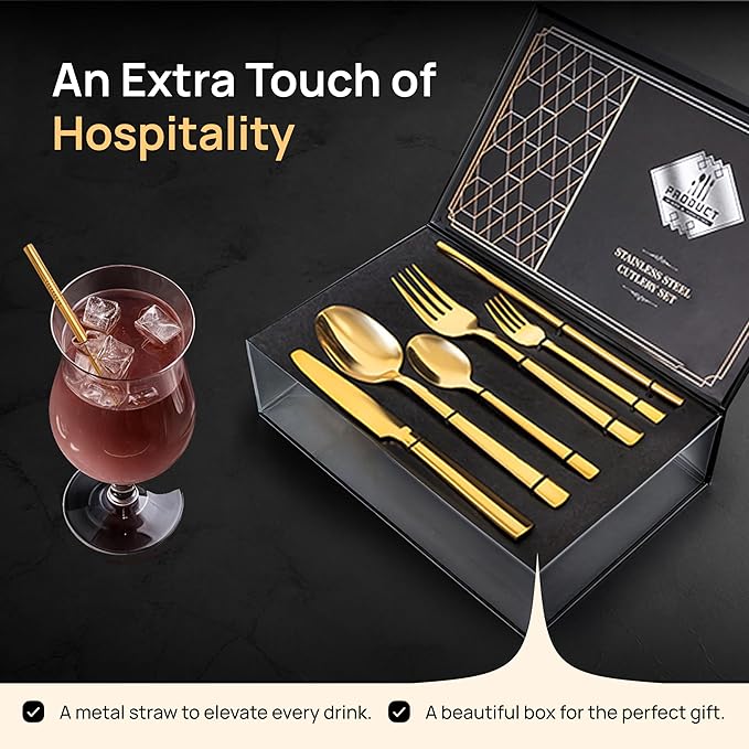 Home Haven Luxury Gold Silverware Set for 4, Heavy Duty Gold Flatware Set for 4, 18/10 Stainless Steel Cutlery Dishwasher Safe, Flatware for Special Occasions, Home & Restaurant Use (24 Pieces for 4)