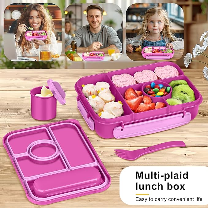 Bento Box Adult Lunch Box Kids,Lunch Containers for Adults/Kids/Toddler,5 Compartments Bento Lunch Box with Sauce Vontainers,Microwave & Dishwasher & Freezer Safe,BPA-Free (Red lily)