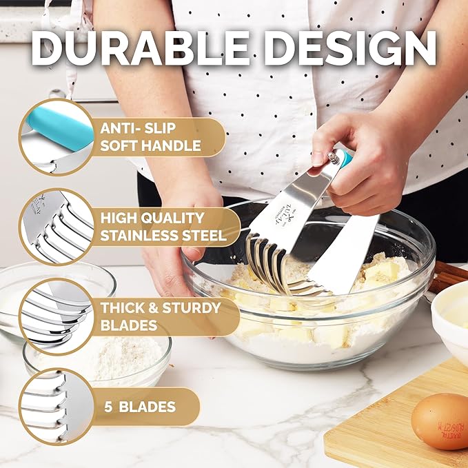 Zulay Kitchen Dough Blender Top Professional - Stainless Steel Pastry Cutter, Heavy Duty Dough Cutter With Blades, Pastry Blender And Butter Cutter - Pastry Cutter For Baking (Blue)