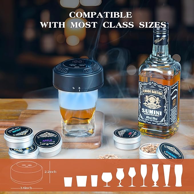 Electric Whiskey Smoker Kit with 6 Wood Chips, Rechargeable Electric Cocktail Smoker Kit Built-in Lighter, No Butane Needed, Bourbon Whiskey Gifts for Men,Dad,Husband, Christmas
