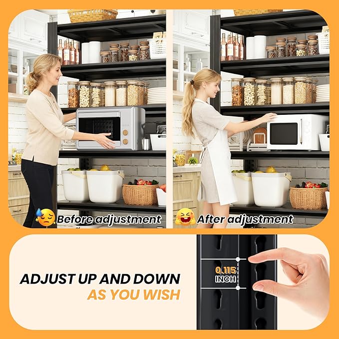 Heavy Duty Garage Shelving, Metal Storage Shelves, 5 Tier Adjustable Storage Shelves, Metel Shelving, Industrial Utility Rack for Garage, Warehouse, Workshop, 72" H×35" W×16" D