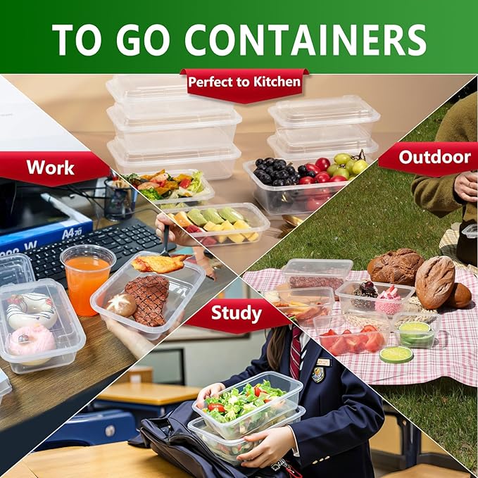 20 Pack 12oz Clear Meal Prep Containers Reusable Food Storage Containers with Lids - BPA Free Microwave Safe Lunch Bento Box with Lids - Spill Proof, Dishwasher and Freezer Safe