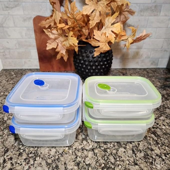 Sterilite Ultra-Seal 4.5 Cup Rectangle, Airtight Food Storage Container, Latching Lid, Microwave and Dishwasher Safe, Clear With Green Gasket, 6-Pack