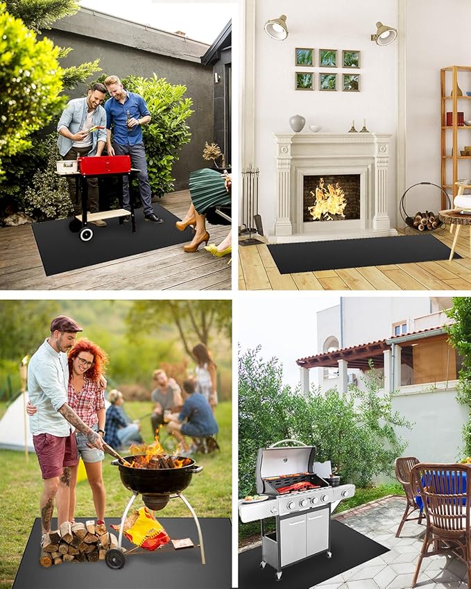 65 x 40 inch Heavy Duty Large Under Grill Mats for Outdoor Grill, Double-Sided Fireproof, Waterproof, Oil Proof Deck and Patio Protector, BBQ Mat Grill Floor Mats Fireplace Fire Pit Mat