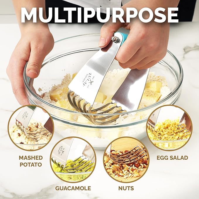 Zulay Kitchen Dough Blender Top Professional - Stainless Steel Pastry Cutter, Heavy Duty Dough Cutter With Blades, Pastry Blender And Butter Cutter - Pastry Cutter For Baking (Blue)