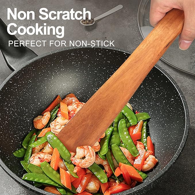 2 Pcs Teak Wood Spatula Set Non Toxic Cooking Utensils Spurtle Kitchen Tools Turner Bamboo Wooden Spatulas for Cooking Spoon Flat Egg Flipper Spatula Kitchen Utensil Set Sourdough Scraper Stirrer