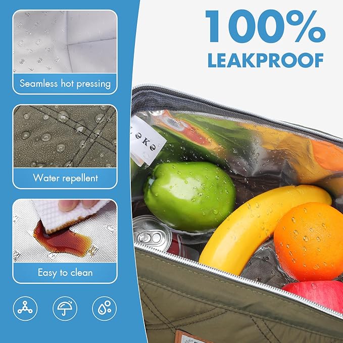 Lekesky Lunch Bag for Women Insulated Lunch Box Leakproof Lunchbox for Adult Work, Quilted Green