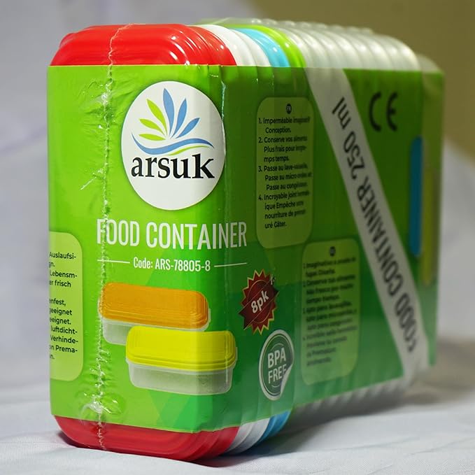 ARSUK Small Food Storage Containers with Lids 8.5 fl oz, 8-Pk - 1 Cup Plastic Reusable Storage Containers for Sauce, Sides, Snacks, Meal Prep - Leakproof - Microwave, Freezer & Dishwasher Safe