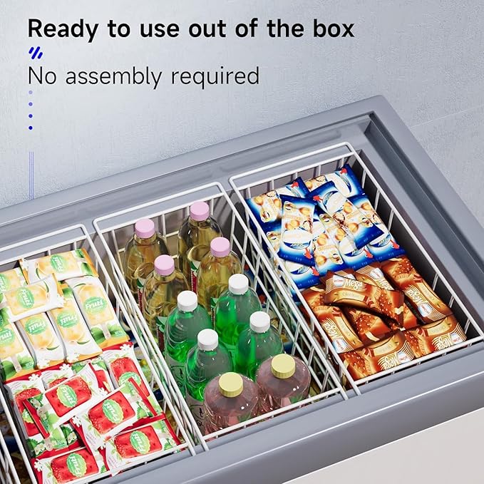 Slideep Chest Freezer Organizer Bins 16.5 Inch, Deep Upright Freezer Baskets Metal Wire Storage Container for Kitchen, White, Set of 2