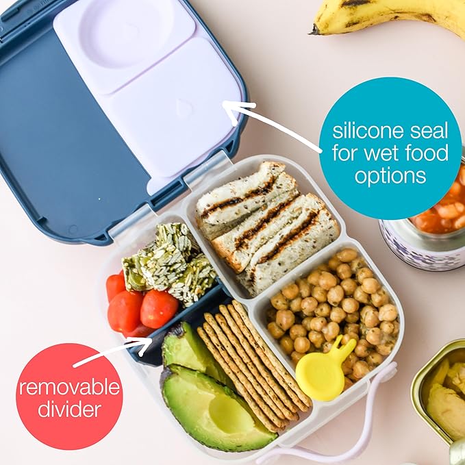 b.box Mini Lunch Box, Bento Box for Kids, Snack Container with 2 Leak Proof Compartments, Reusable Snack Containers with Lids, Kids Lunch Boxes Ages 3+, BPA Free, 4 1/4 Cup Capacity (Strawberry Shake)