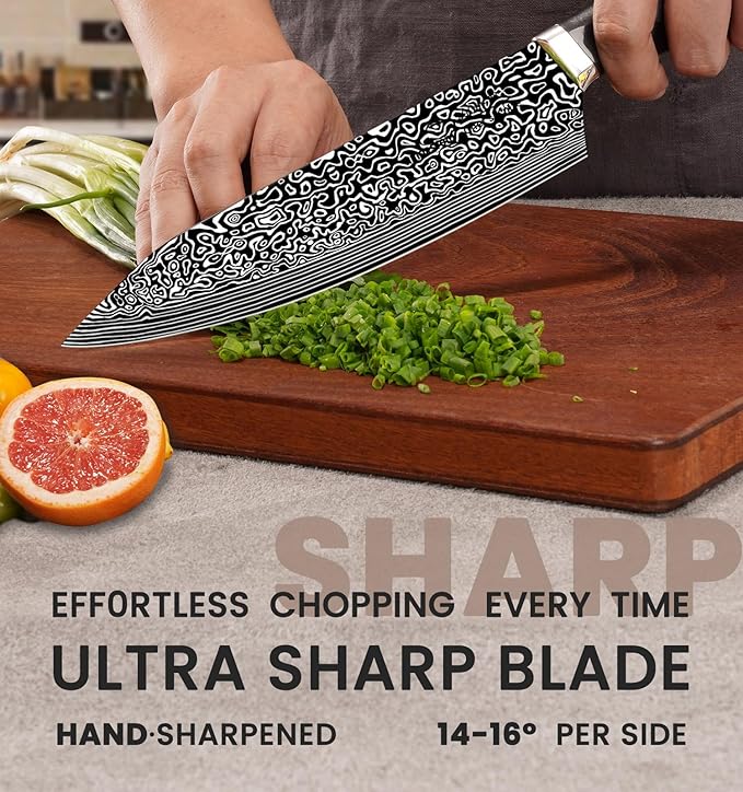 Knife Set, 15 Pieces Kitchen Knife Set with Built in Sharpener, High Carbon German Stainless Steel Knife Block Set, Dishwasher Safe