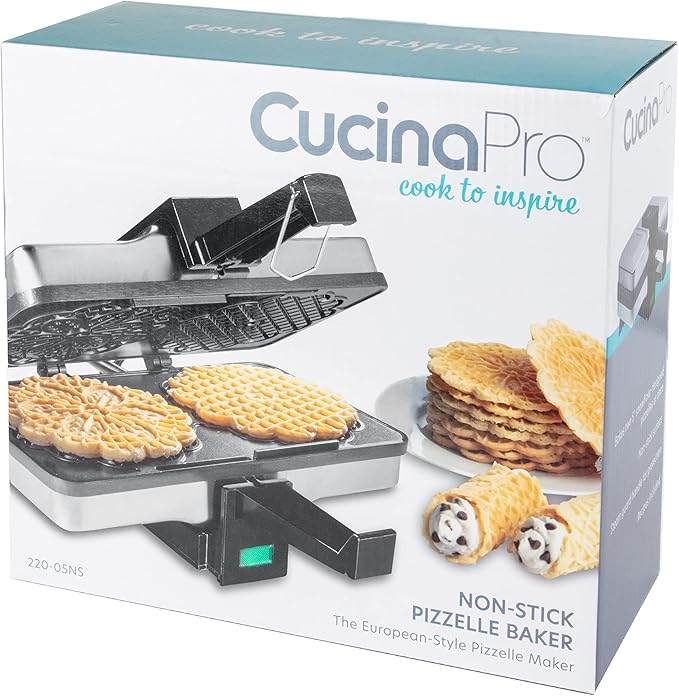 Pizzelle Maker- Nonstick Electric Holiday Baker Press Makes Two 5-Inch Cookies at Once- Christmas Baking Supplies for Party- Italian Dessert Treat Making with Recipe Guide- Cookie Swap Gift for Her
