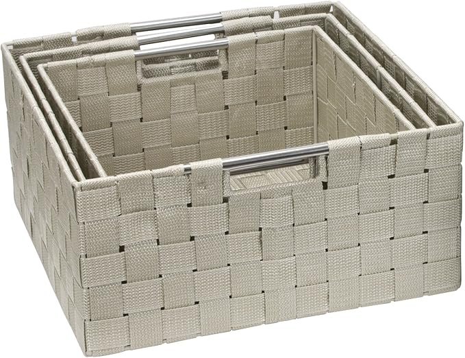 Sorbus Storage Box Woven Basket Bin Container Tote Cube Organizer Set Stackable Storage Basket Woven Strap Shelf Organizer Built-in Carry Handles (Beige)