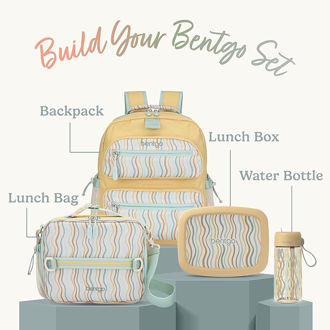 Bentgo Kids 5-Compartment Leak-Proof Bento-Style Lunch Box (Whimsy & Wonder Collection) - Ideal for Ages 3-7, Drop-Proof & Durable, Dishwasher Safe, & PFAS & BPA-Free Materials (Wavy)