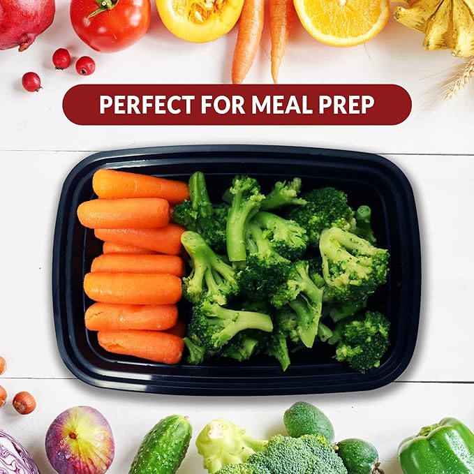 Reli. Meal Prep Containers, 16 oz. | 50 Pack | 1 Compartment Food Container w/Lids | Microwavable Food Storage Containers/To Go | Black Reusable Bento Box/Lunch Box for Meal Prep