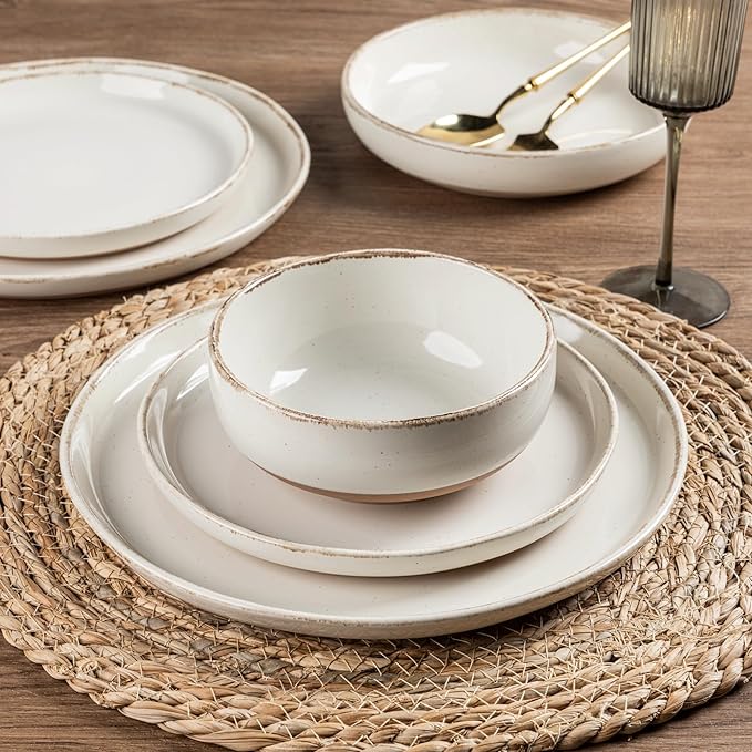 AmorArc 18 Pieces Ceramic Dinnerware Sets for 6, Handpainted Stoneware Plates and Bowls Set with Rustic Terracotta Underside, Scratch Resistant Dishes Set, Dishwasher & Microwave Safe