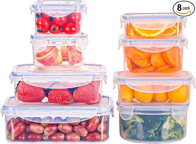 Tiastar Food Storage Containers Set of 8 PCS, Plastic Food Containers with Lids Airtight, 100% Leak-Proof, BPA Free, Microwave & Freezer and Dishwasher Safe, 0.24-1.5L