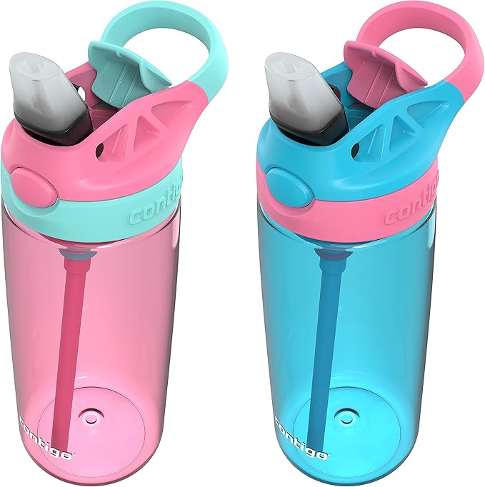 Contigo Aubrey Kids Dinos & Sharks Cleanable Water Bottle with Silicone Straw Spill-Proof Lid Dishwasher Safe 14oz 2-Pack (Pack of 4)