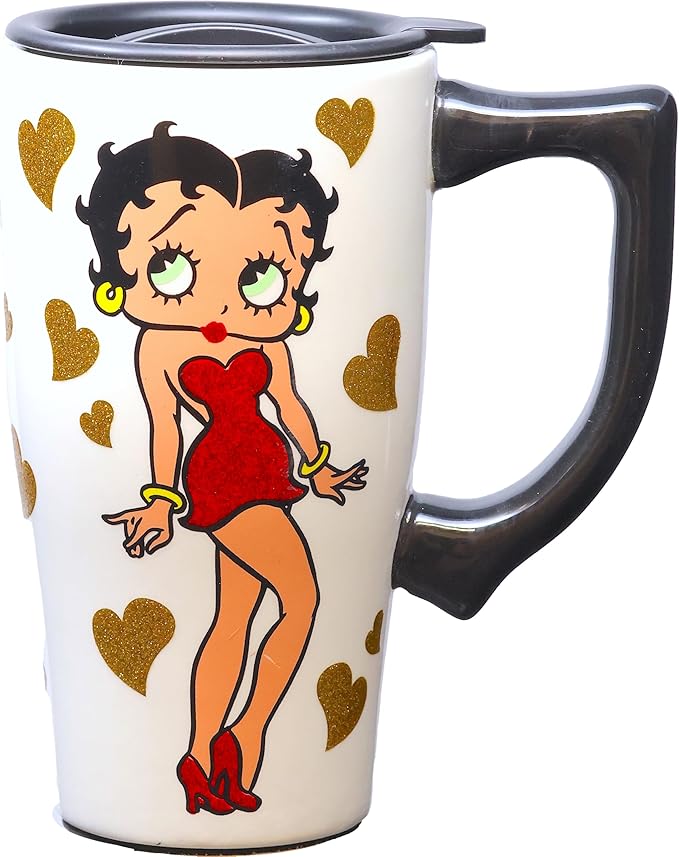 Spoontiques - Ceramic Travel Mugs -Betty Boop Cup - Hot or Cold Beverages - Gift for Coffee Lovers