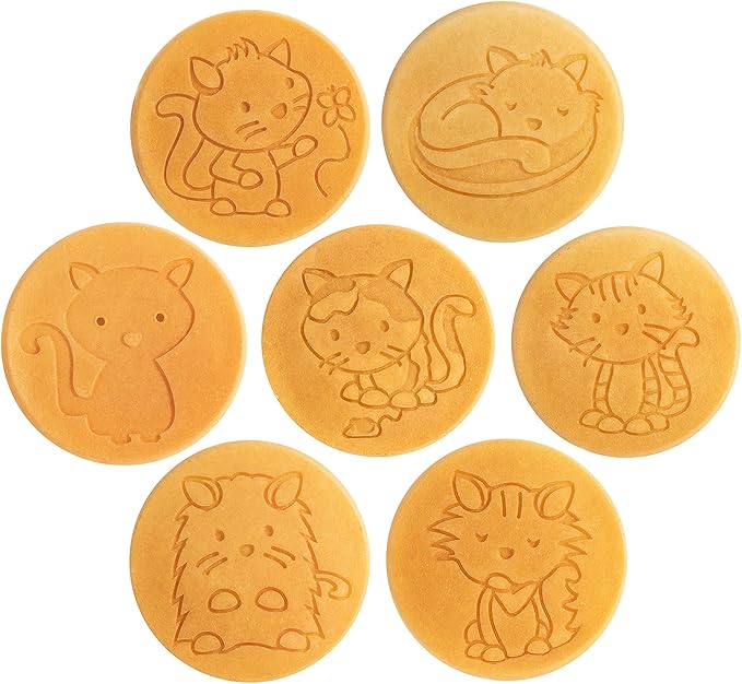 Kitty Friends Mini Pancake Pan - Make 7 Unique Flapjack Cat Designs, Nonstick Pan Cake Maker Griddle w Long Handle for Breakfast Animal Kitten Fun & Easy Cleanup, Fun Xmas Gift for Kids, Party Treat