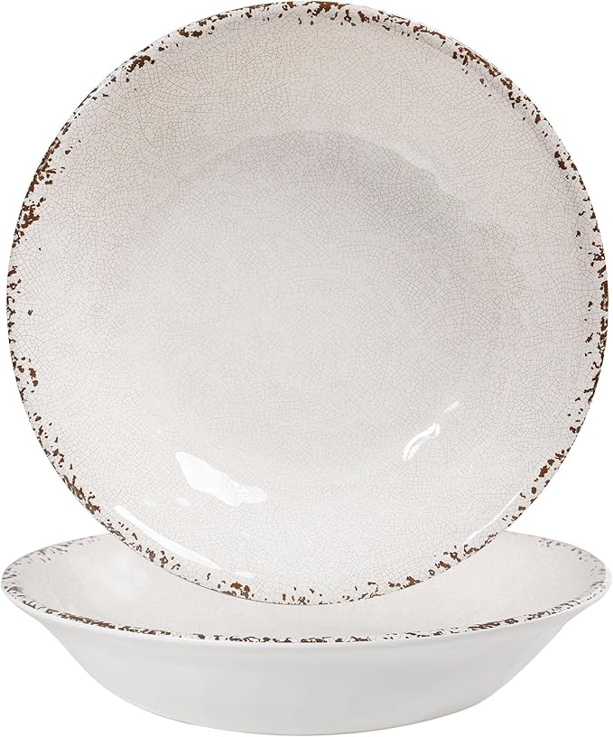 Melamine Large Serving Bowls Set of 2, 13.75" and 130 OZ Farmhouse BPA Free Salad, Pasta and Mixing Serving Bowls, Large Bowls Set for Serving Food, Durable and Dishwasher Safe, Ivory