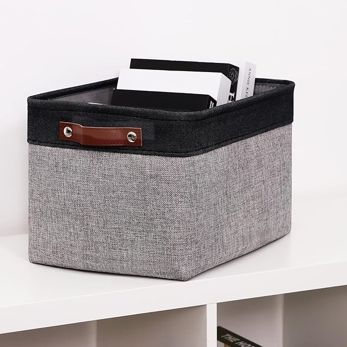 HNZIGE Storage Basket Bins(3 Pack) Large Collapsible Storage Baskets for Organizing Shelf Closet Bedroom, Perfect Storage Bin with Handles for Closet, Clothes, Toy?Black & Gray, 15" x 11" x 9.5")