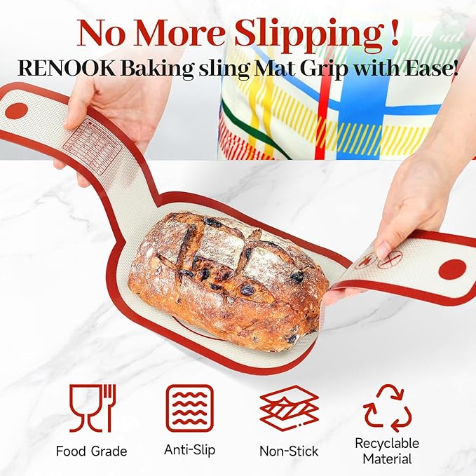Silicone Bread Sling for Dutch Oven Oval and Round, 2PCS Non-stick & Easy to Clean Reusable Round Bread Baking Mat Set with Long Handles, Oven Liners, Sourdough Bread Baking Supplies