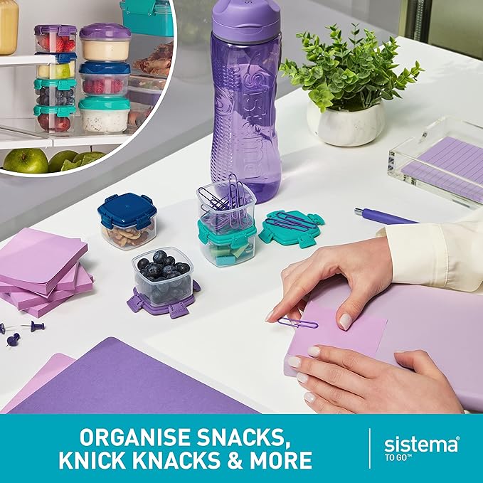 Sistema To Go Collection Mini Knick Knack Snack Container, 2 oz./60 mL, Pink/Green/Blue/Purple, 4 Count