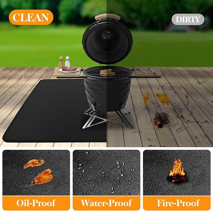 48 x 30 in Large Under Grill Mats for Outdoor Grill - Double-Sided Fireproof Fireplace/Fire Pit Mat to Protect Floors, Deck, Patio, Lawn - Oil-Proof Waterproof Easy to Clean BBQ Mats