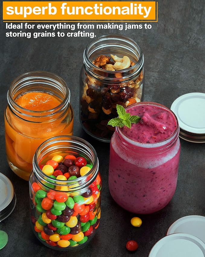12oz Glass Jars With Lids Regular Mouth 20 Pack -Mason Jars 12 oz For Crafts, Meal Prep, Canning Jars For Food Storage Frascos De Vidrio Con Tapa Para Conservas-with 20 Chalkboard Stickers-Silver Lid