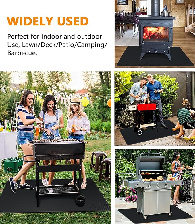 Fireproof Grill Mat for Blackstone, Outdoor Under Grill Mats for Deck Protector, 48 x 30 inch Heat Resistance BBQ Pad, Protects Floors Decks Patios from Sparks Embers Hot Oil, Gloss Black