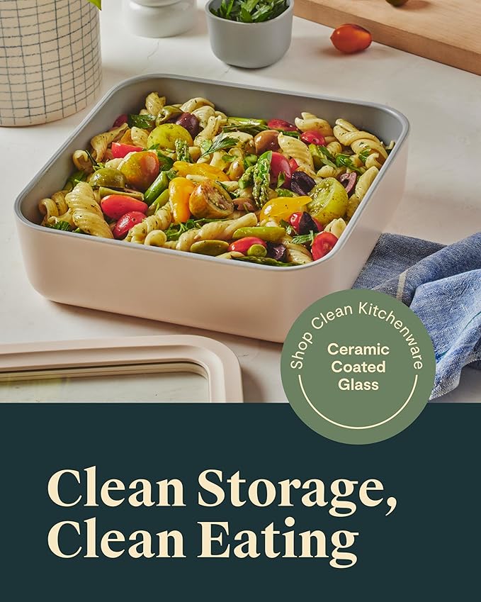 Caraway 2pc Glass Food Storage Set - 10 Cup Food Containers (2) - Ceramic Coated - Non Toxic, Non Stick Lunch Box with Lids. Dishwasher, Oven, & Microwave Safe - Navy