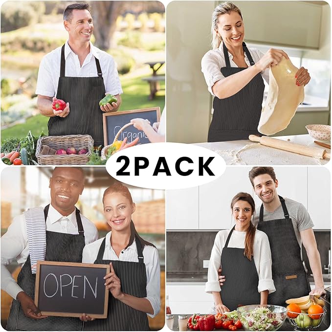 2 Pack Adjustable Bib Apron with 2 Pockets Chef Cooking Kitchen Restaurant Aprons for Women Men