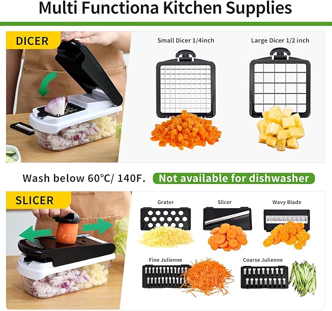 18-in-1 Vegetable Chopper Mandoline Slicer for Kitchen, Food Chopper with Container, Veggie Cutter, Onion Mincer Tomato Dicer, Fruit Slicer Spiralizer, Cheese Grater, Kitchen Gadgets House Essentials