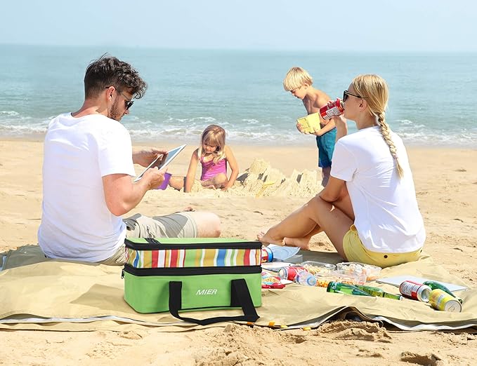 MIER Insulated Double Casserole Carrier Thermal Lunch Tote for Potluck Parties, Picnic, Beach, Fits 9 x 13 Inches Casserole Dish, Expandable by Mid Zipper, Green