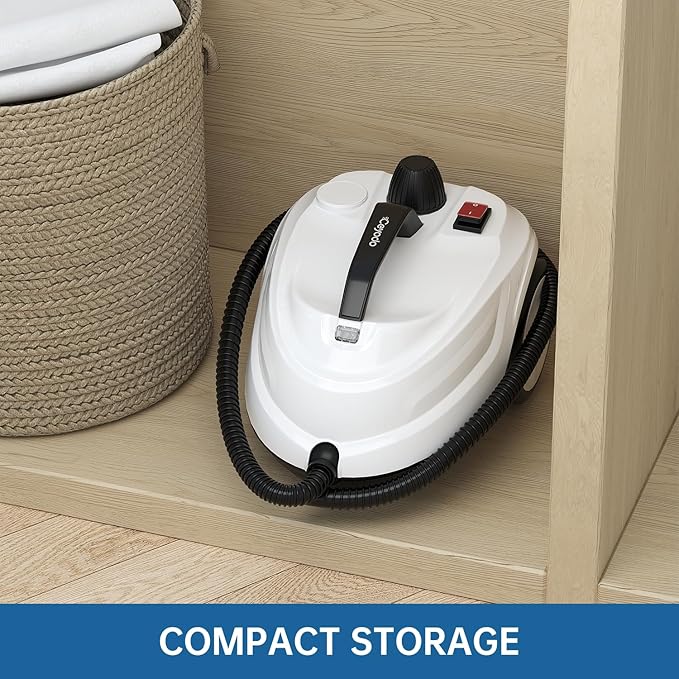 Steam Cleaner, Powerful Heavy Duty Canister Steamer with 34 Accessories, Steam Mop with 16.4 Ft Extra-Long Power Cord for Home Floor Cleaning, Grout, Upholstery, Car Detailing, White