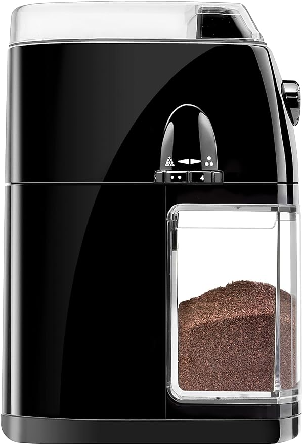 Chefman Coffee Grinder Electric Burr Mill - Freshly Grinds Up to 2.8oz Beans, Large Hopper with 17 Grinding Options for 2-12 Cups, Easy One Touch Operation, Cleaning Brush Included, Black